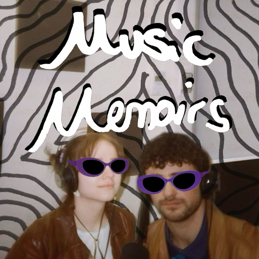 two radio hosts wearing drawn-on sunglasses